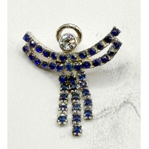 Avon Guardian Angel September Birthstone Lapel Pin Rhinestone Blue Silver